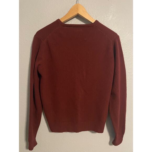 Vintage Pendleton Sweater Mens 40 Medium Burgundy Wool V Neck Made USA 70s FLAW - Picture 3 of 9